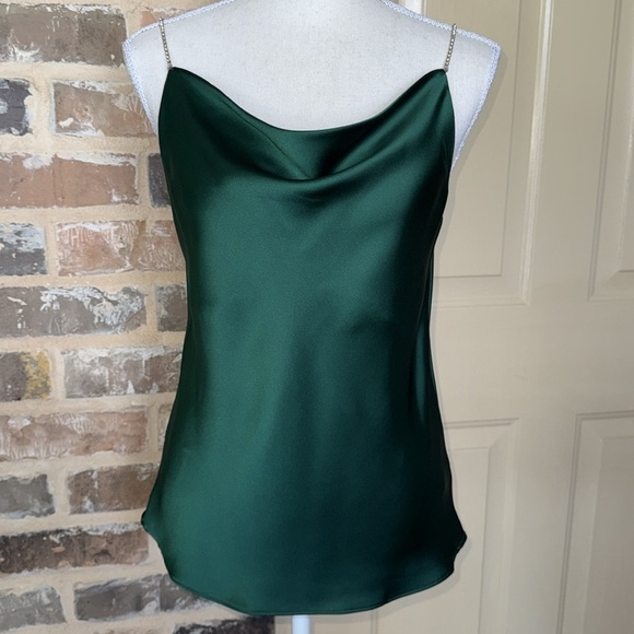 DO+BE Emerald Satin Camisole Rhinestone Spaghetti Strap Gorgeous Jewel Tone Cami - Picture 7 of 15
